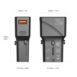 LIFETRONS✈️ 20W Travel Adapter Mini portable 1-Type-C 1-USB Charge Cable Over Countries 100-240V Converter